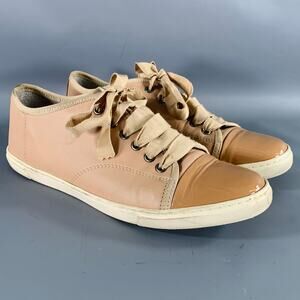 LANVIN Size 9 Beige Leather Patent Leather Cap Toe Sneakers